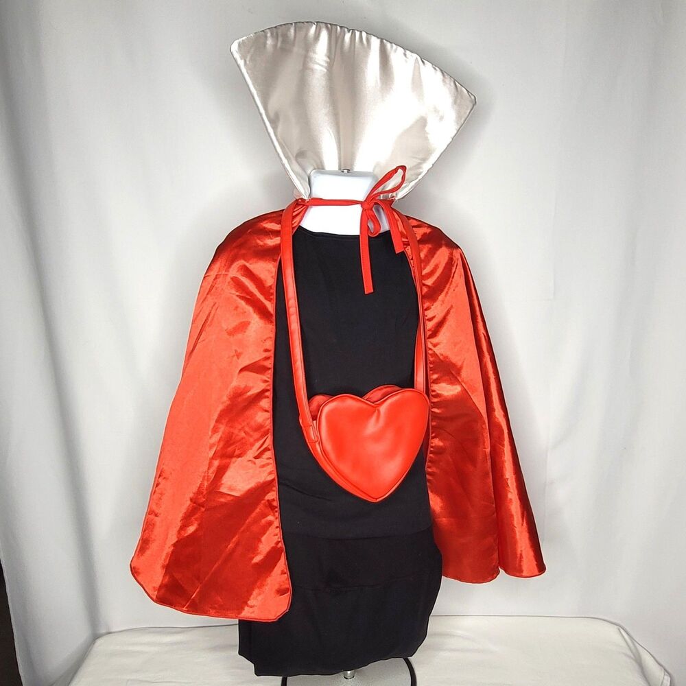 Alice in Wonderland Queen of Hearts Costume Cape & Heart Crossbody Bag